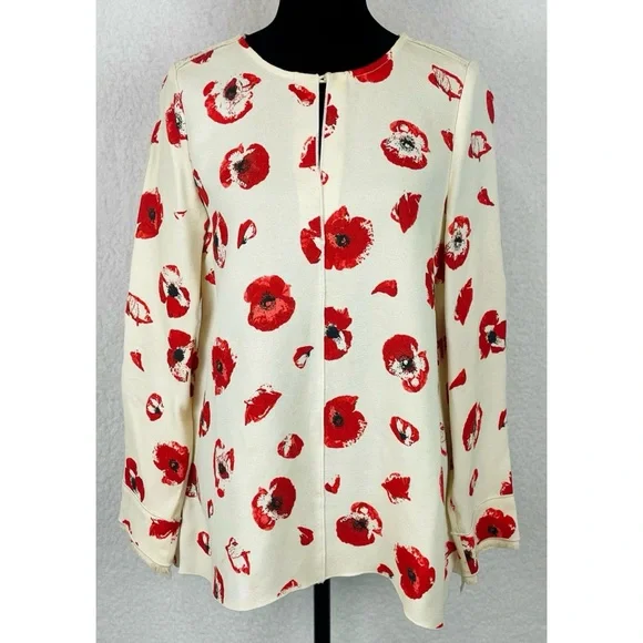 PROENZA SCHOULER • Cream/Red Poppy Print Long-Sleeve Crepe Blouse, 6 - Picture 10 of 16